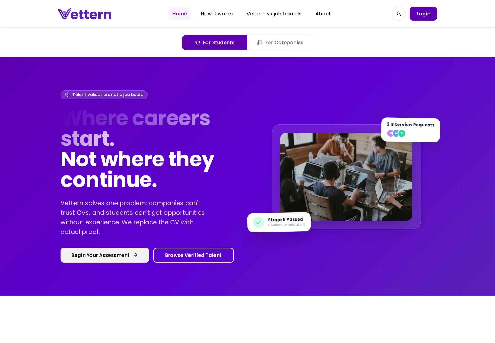 Vettern landing page