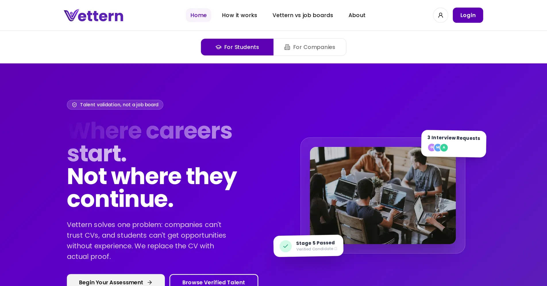 Vettern landing page