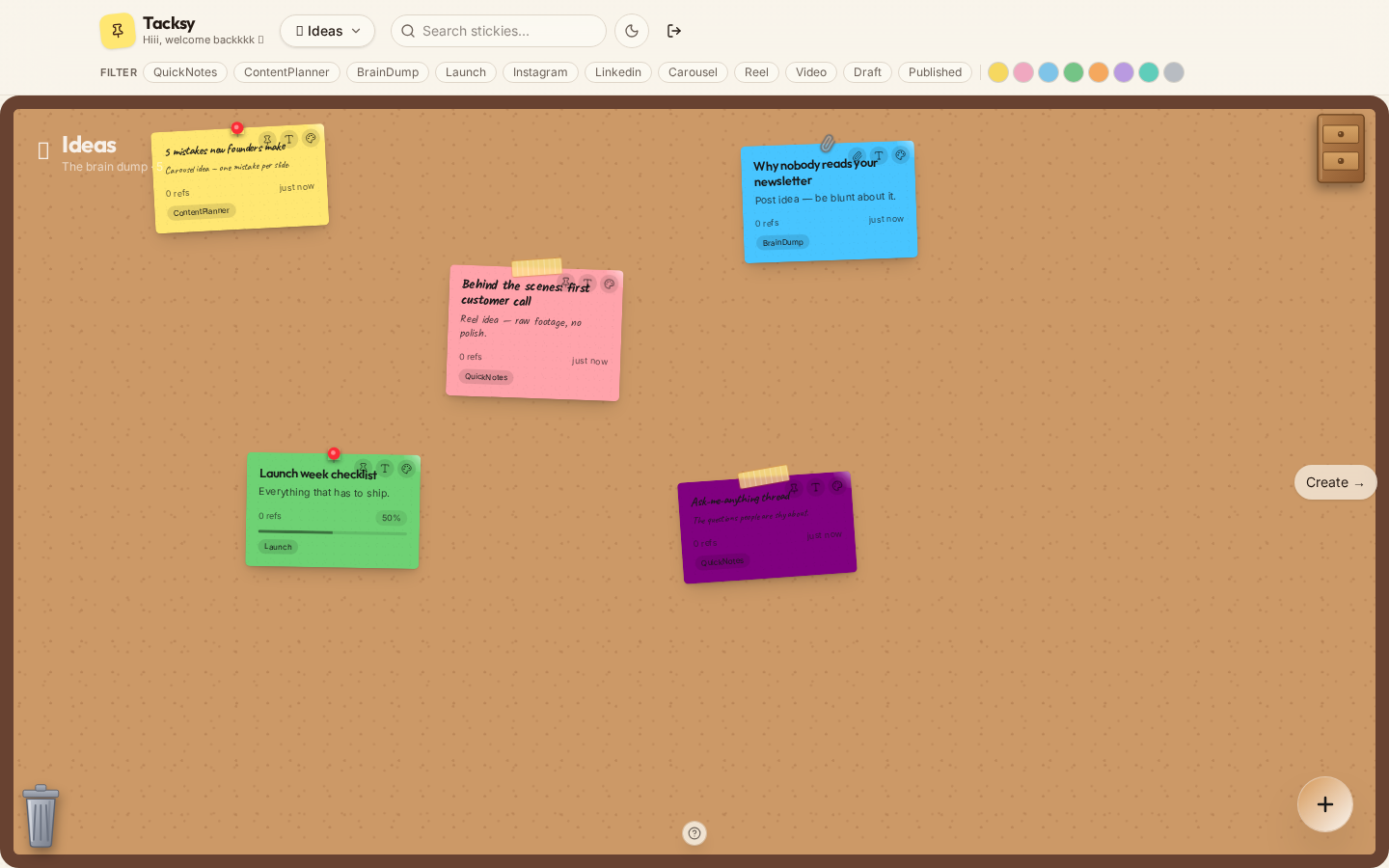 Tacksy content planning board